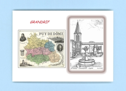 Cartes Postales impression Noir avec dpartement sur la ville de GRANDRIF Titre : eglise