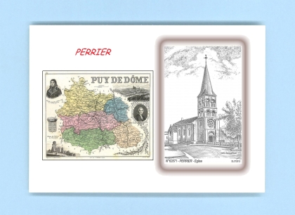 Cartes Postales impression Noir avec dpartement sur la ville de PERRIER Titre : eglise