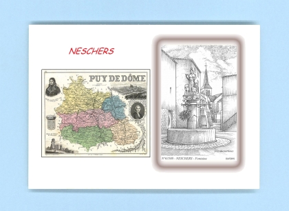 Cartes Postales impression Noir avec dpartement sur la ville de NESCHERS Titre : fontaine