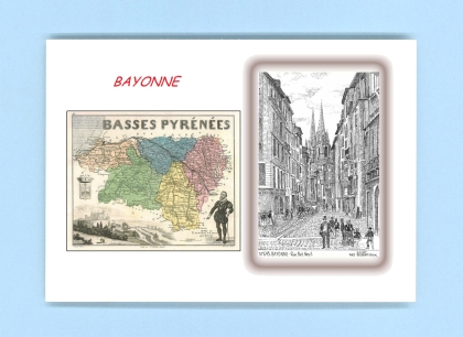 Cartes Postales impression Noir avec dpartement sur la ville de BAYONNE Titre : rue port neuf