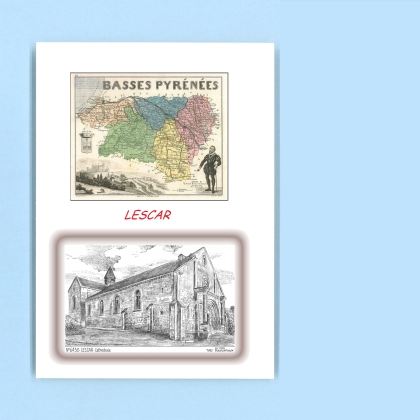 Cartes Postales impression Noir avec dpartement sur la ville de LESCAR Titre : cathedrale