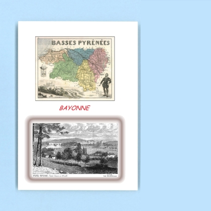 Cartes Postales impression Noir avec dpartement sur la ville de BAYONNE Titre : vue
