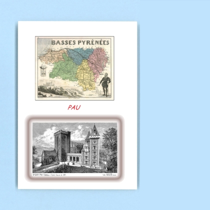 Cartes Postales impression Noir avec dpartement sur la ville de PAU Titre : chateau