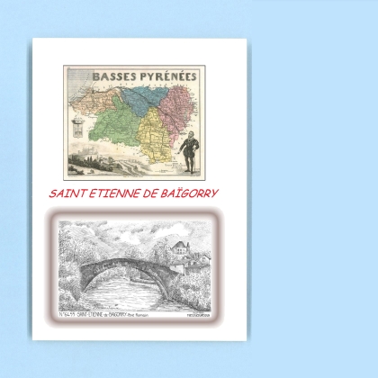 Cartes Postales impression Noir avec dpartement sur la ville de ST ETIENNE DE BAIGORRY Titre : pont romain