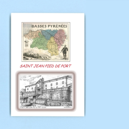 Cartes Postales impression Noir avec dpartement sur la ville de ST JEAN PIED DE PORT Titre : citadelle