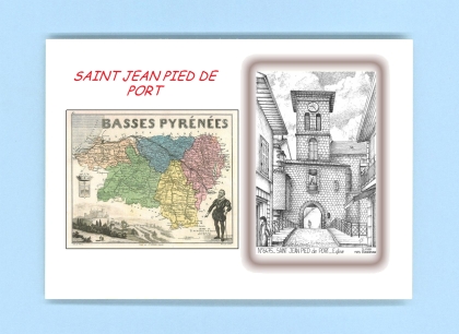 Cartes Postales impression Noir avec dpartement sur la ville de ST JEAN PIED DE PORT Titre : eglise