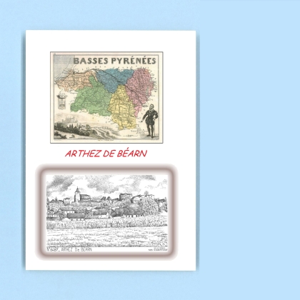 Cartes Postales impression Noir avec dpartement sur la ville de ARTHEZ DE BEARN Titre : vue