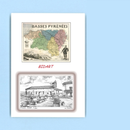 Cartes Postales impression Noir avec dpartement sur la ville de BIDART Titre : eglise