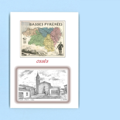 Cartes Postales impression Noir avec dpartement sur la ville de OSSES Titre : eglise