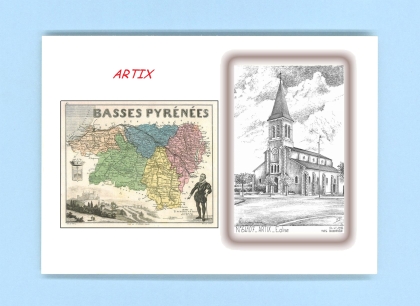 Cartes Postales impression Noir avec dpartement sur la ville de ARTIX Titre : eglise