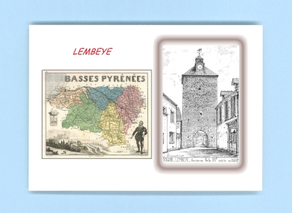 Cartes Postales impression Noir avec dpartement sur la ville de LEMBEYE Titre : ancienne porte XIV e siecle