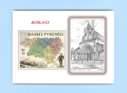 Cartes Postales impression Noir avec dpartement sur la ville de MORLAAS Titre : eglise