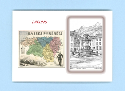 Cartes Postales impression Noir avec dpartement sur la ville de LARUNS Titre : fontaine