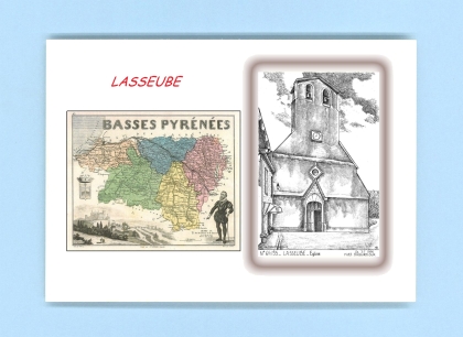 Cartes Postales impression Noir avec dpartement sur la ville de LASSEUBE Titre : eglise