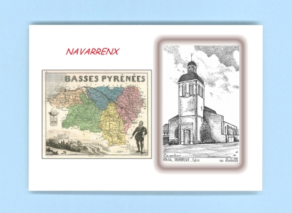 Cartes Postales impression Noir avec dpartement sur la ville de NAVARRENX Titre : eglise