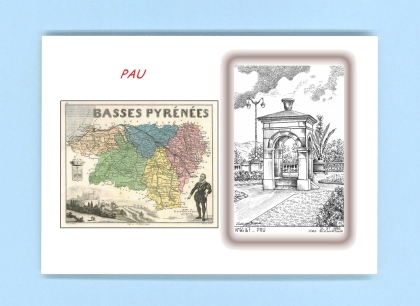 Cartes Postales impression Noir avec dpartement sur la ville de PAU Titre : vue