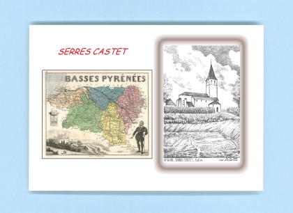 Cartes Postales impression Noir avec dpartement sur la ville de SERRES CASTET Titre : eglise
