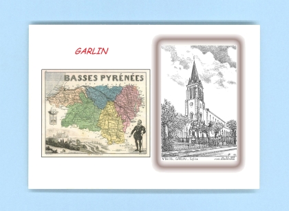 Cartes Postales impression Noir avec dpartement sur la ville de GARLIN Titre : eglise