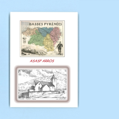 Cartes Postales impression Noir avec dpartement sur la ville de ASASP ARROS Titre : eglise d asasp