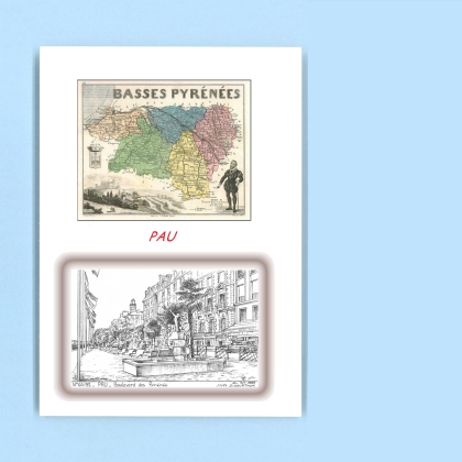 Cartes Postales impression Noir avec dpartement sur la ville de PAU Titre : boulevard des pyrennees