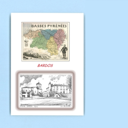 Cartes Postales impression Noir avec dpartement sur la ville de BARDOS Titre : eglise