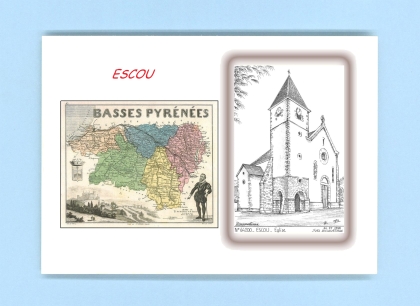 Cartes Postales impression Noir avec dpartement sur la ville de ESCOU Titre : eglise