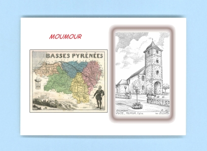 Cartes Postales impression Noir avec dpartement sur la ville de MOUMOUR Titre : eglise