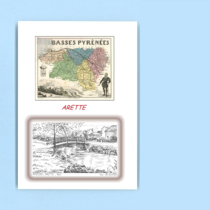 Cartes Postales impression Noir avec dpartement sur la ville de ARETTE Titre : pont