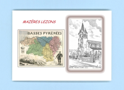 Cartes Postales impression Noir avec dpartement sur la ville de MAZERES LEZONS Titre : eglise