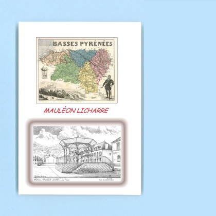 Cartes Postales impression Noir avec dpartement sur la ville de MAULEON LICHARRE Titre : la place