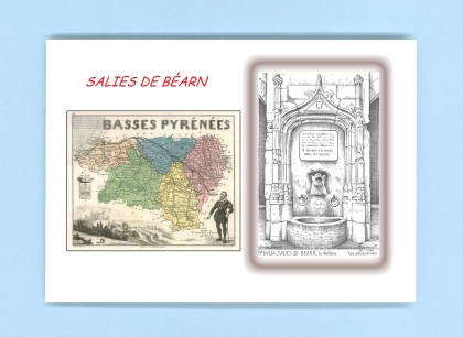 Cartes Postales impression Noir avec dpartement sur la ville de SALIES DE BEARN Titre : la fontaine