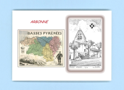 Cartes Postales impression Noir avec dpartement sur la ville de ARBONNE Titre : eglise