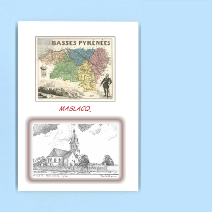 Cartes Postales impression Noir avec dpartement sur la ville de MASLACQ Titre : eglise