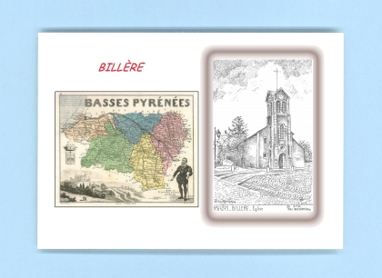 Cartes Postales impression Noir avec dpartement sur la ville de BILLERE Titre : eglise