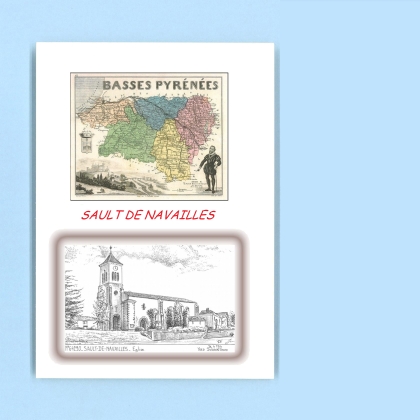 Cartes Postales impression Noir avec dpartement sur la ville de SAULT DE NAVAILLES Titre : eglise
