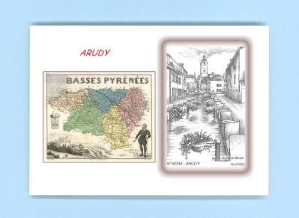 Cartes Postales impression Noir avec dpartement sur la ville de ARUDY Titre : vue