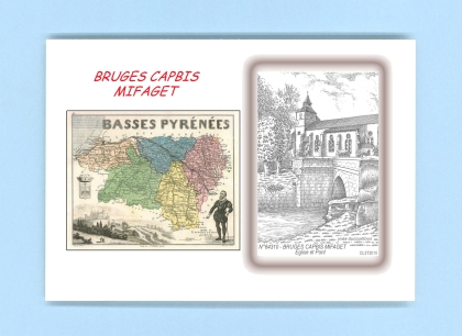 Cartes Postales impression Noir avec dpartement sur la ville de BRUGES CAPBIS MIFAGET Titre : eglise et pont