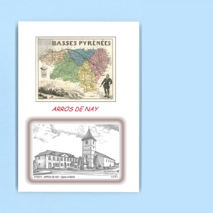 Cartes Postales impression Noir avec dpartement sur la ville de ARROS DE NAY Titre : eglise et mairie