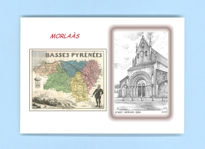 Cartes Postales impression Noir avec dpartement sur la ville de MORLAAS Titre : eglise