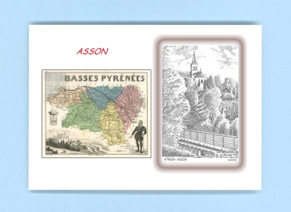 Cartes Postales impression Noir avec dpartement sur la ville de ASSON Titre : vue