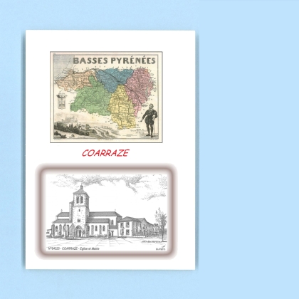 Cartes Postales impression Noir avec dpartement sur la ville de COARRAZE Titre : eglise et mairie