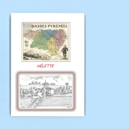 Cartes Postales impression Noir avec dpartement sur la ville de HELETTE Titre : eglise