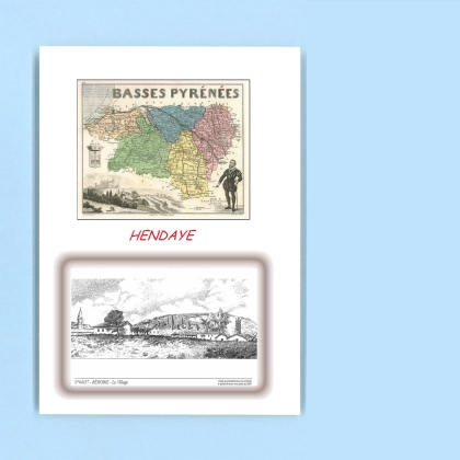 Cartes Postales impression Noir avec dpartement sur la ville de HENDAYE Titre : le village de behobie