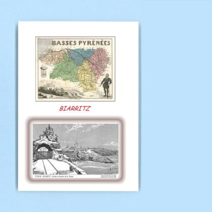 Cartes Postales impression Noir avec dpartement sur la ville de BIARRITZ Titre : grotte et rocher de la vierge