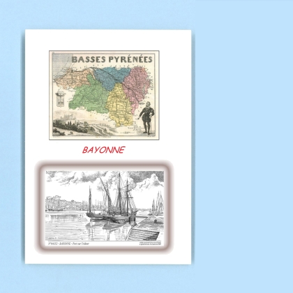 Cartes Postales impression Noir avec dpartement sur la ville de BAYONNE Titre : port du l adour