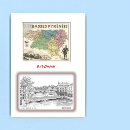Cartes Postales impression Noir avec dpartement sur la ville de BAYONNE Titre : les quais