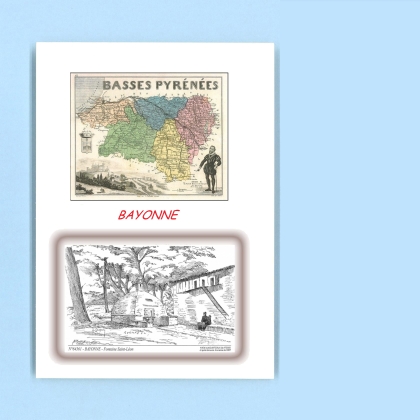 Cartes Postales impression Noir avec dpartement sur la ville de BAYONNE Titre : fontaine st leon