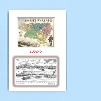 Cartes Postales impression Noir avec dpartement sur la ville de BOUCAU Titre : le port