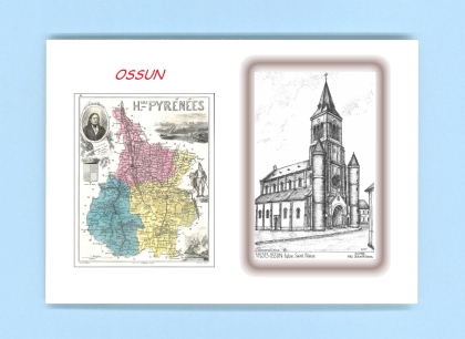 Cartes Postales impression Noir avec dpartement sur la ville de OSSUN Titre : eglise st blaise