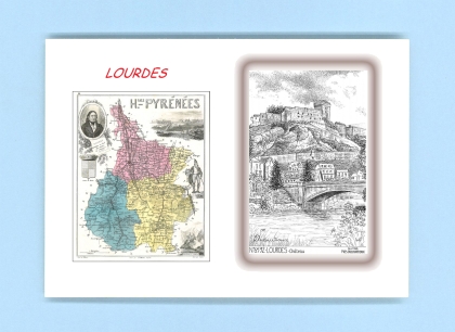 Cartes Postales impression Noir avec dpartement sur la ville de LOURDES Titre : chateau